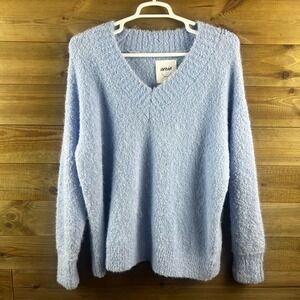 Aerie Womens Sweater Teddy Boucle Oversized Fuzzy Vneck Cozy Wool Blend‎ Large